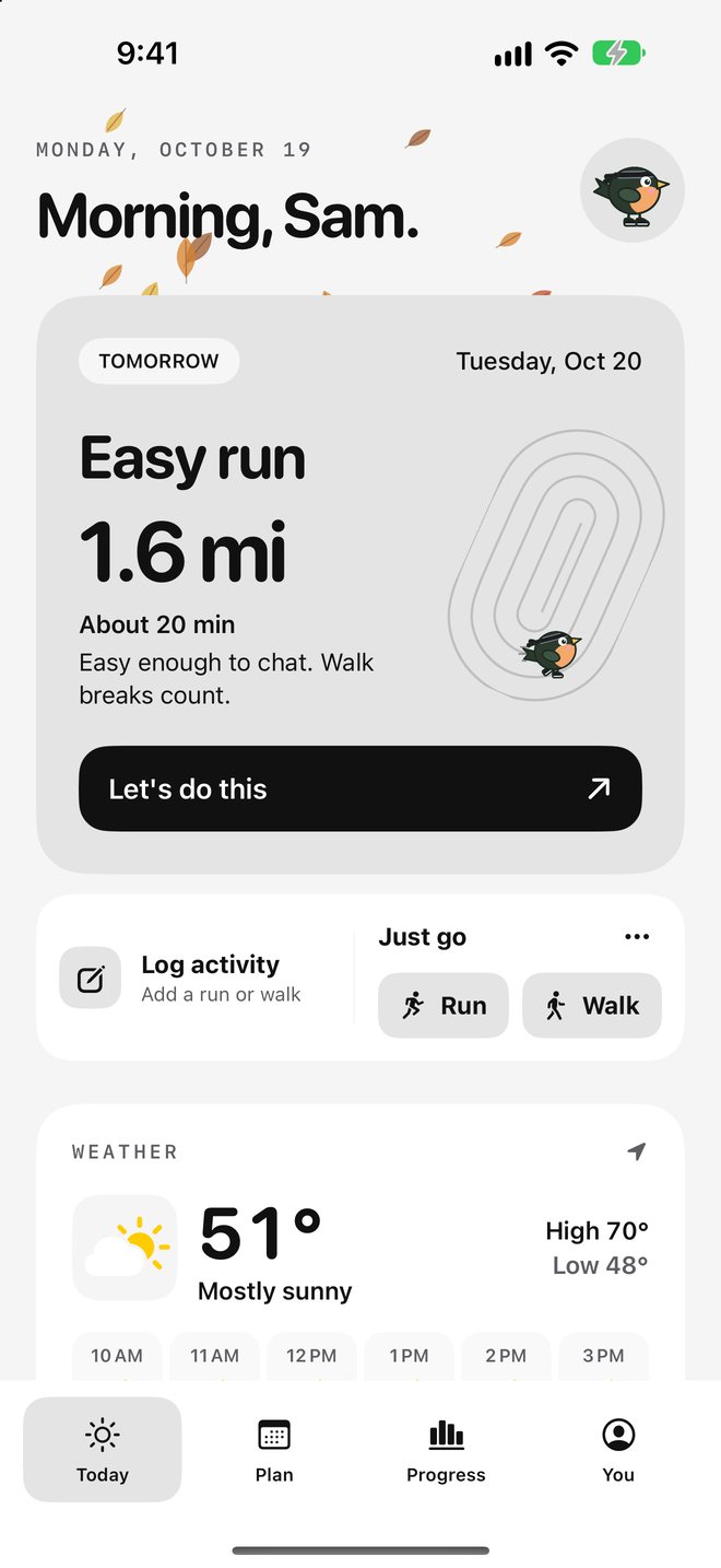 BirdRunner's Today screen in light mode with sample data