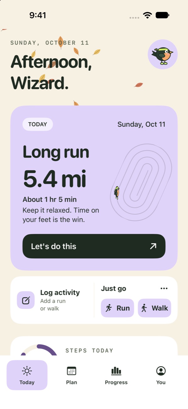 The Today screen with the lavender accent in light mode