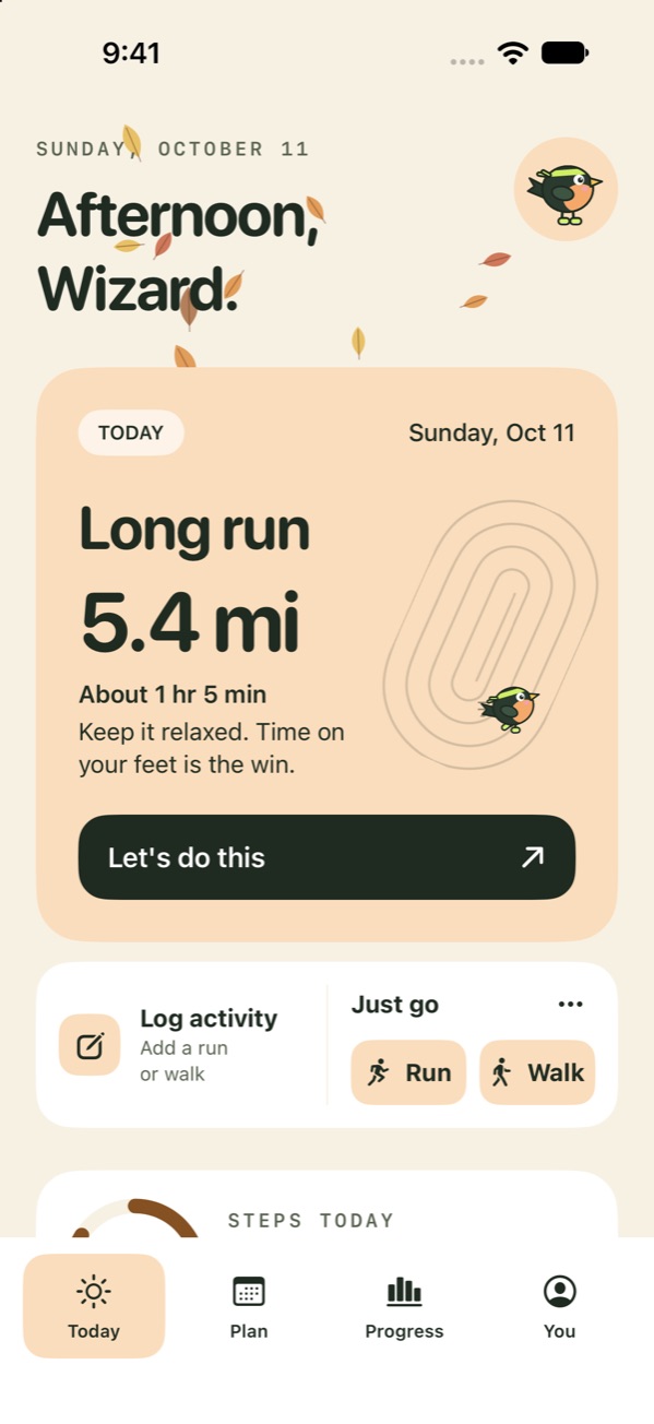 The Today screen with the orange accent in light mode